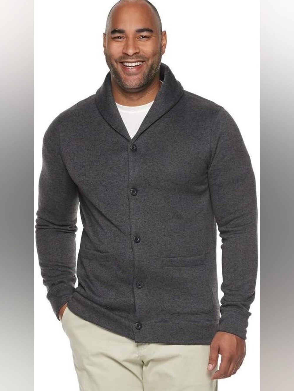 Sonoma Goods- Men's Charcoal Shawl Collar Button-Up Sweater Cardigan- Large